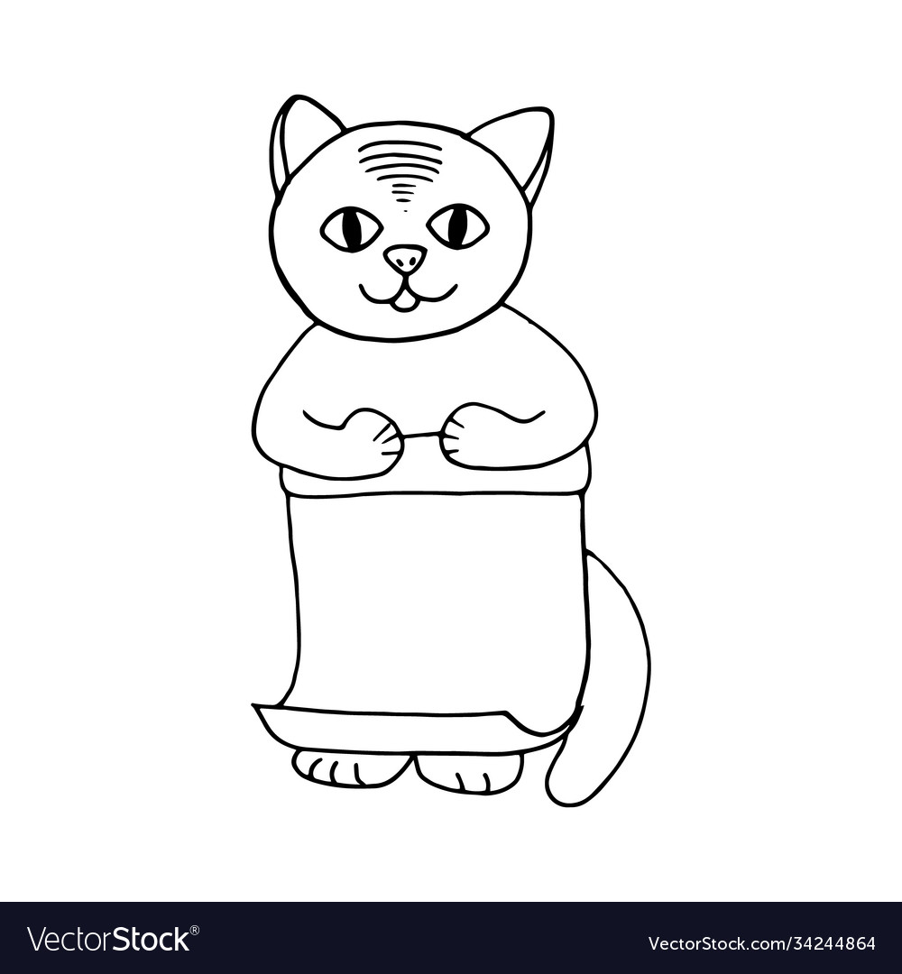 Cute cat with sheet paper hand drawn doodle