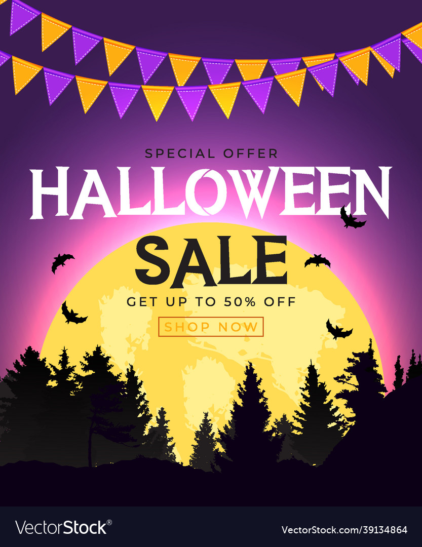 Halloween sale poster with flags and garland