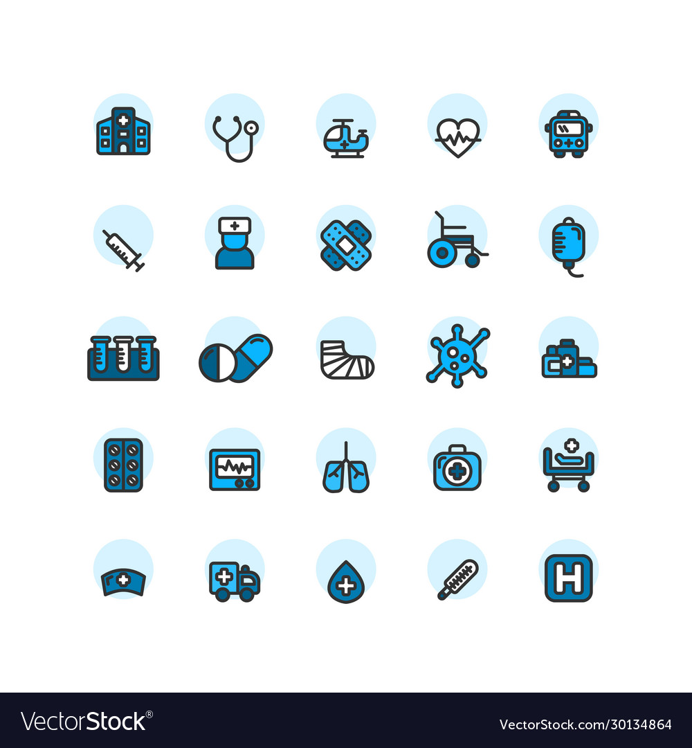 Hospital filled outline icon set