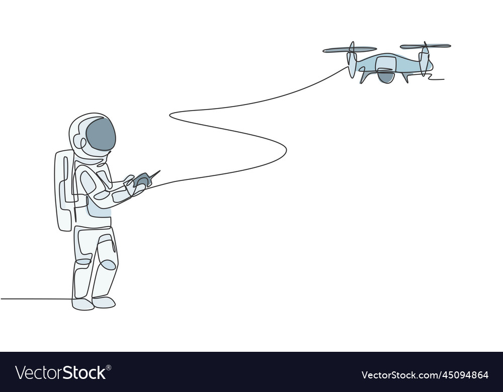 Single continuous line drawing astronaut playing vector image Single continuous line drawing astronaut playing