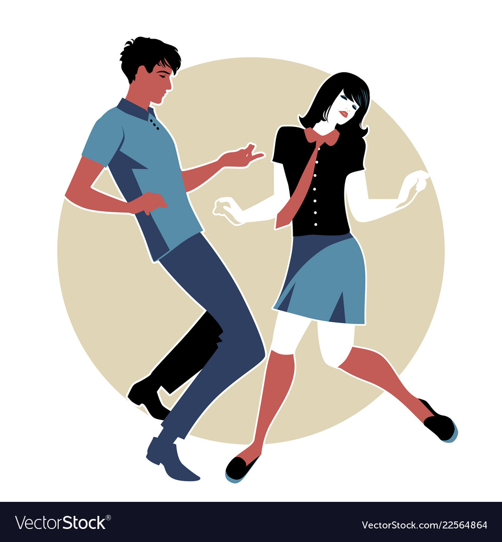 Young couple wearing retro clothes 60s dancing