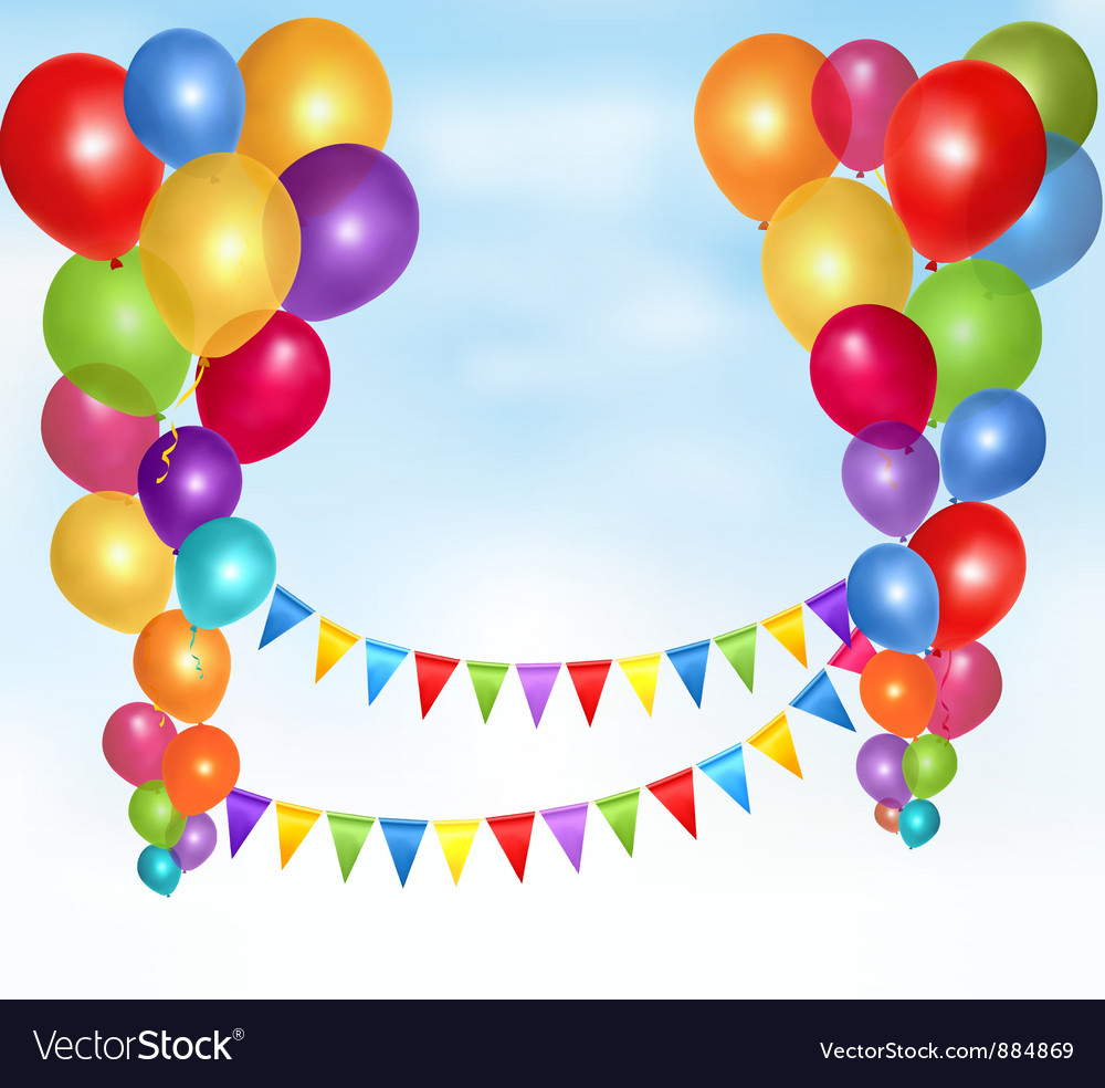 Background with colorful balloons and bunting flag