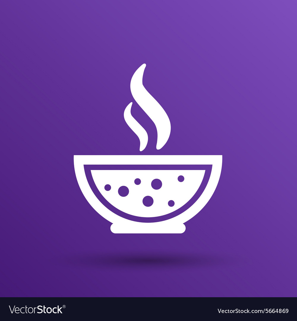 Bowl of hot soup with spoon line art icon