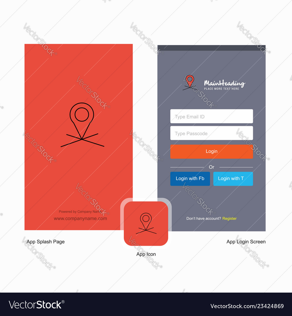 Company map location splash screen and login page