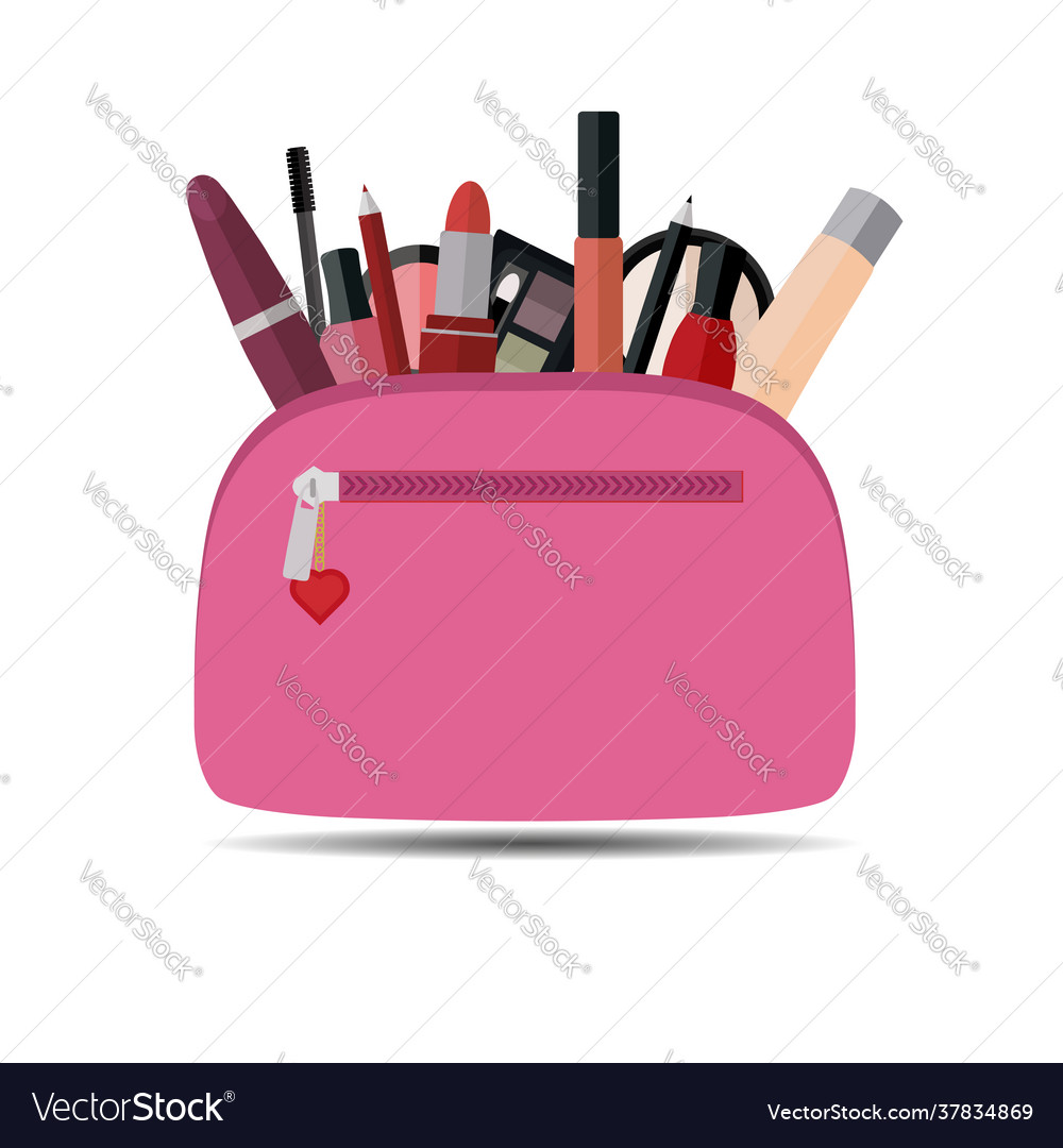 Cosmetics in a pink bag Royalty Free Vector Image