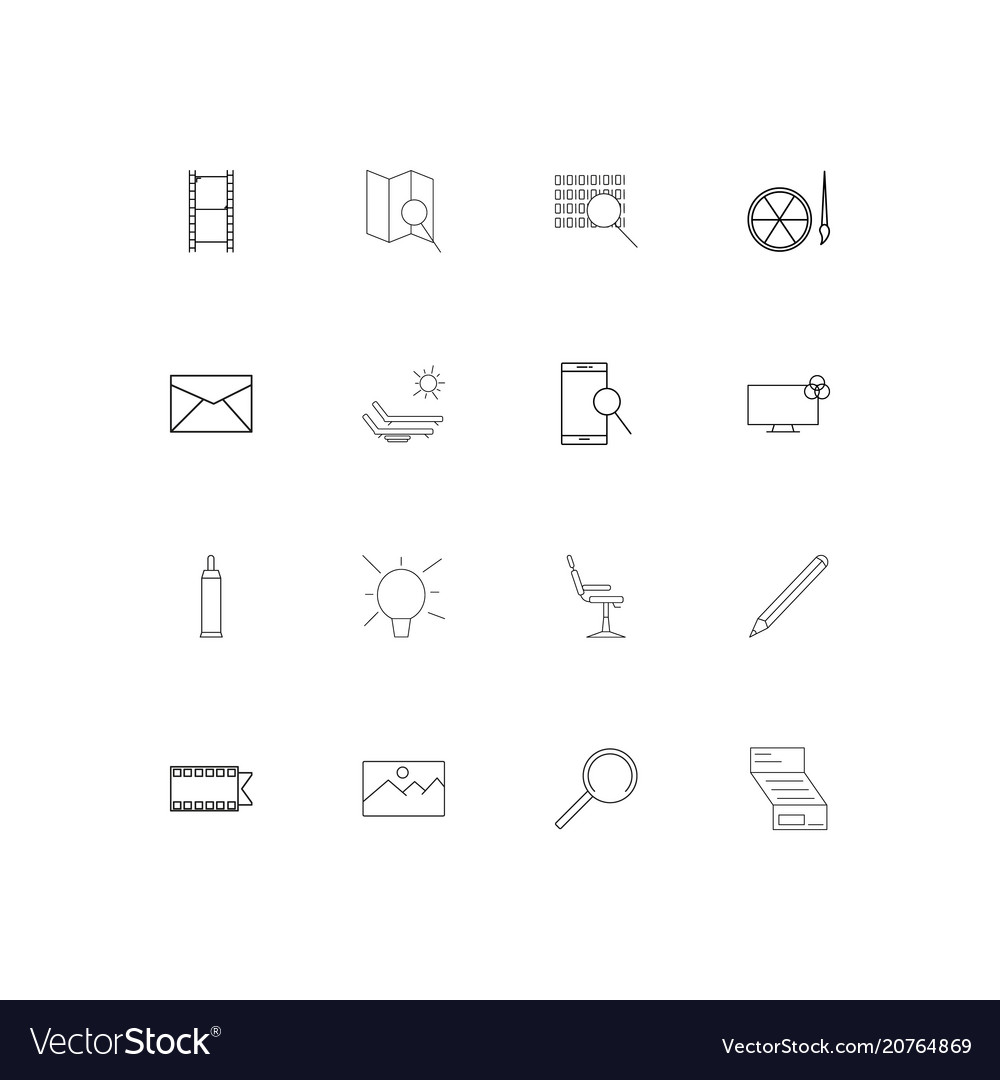 Creative process and design linear thin icons set