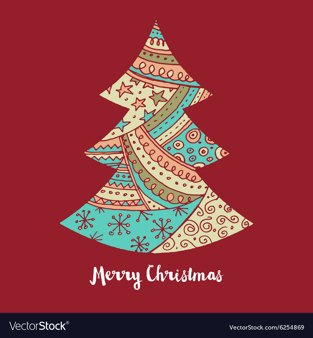 Hand drawn cute christmas tree with doodles Vector Image