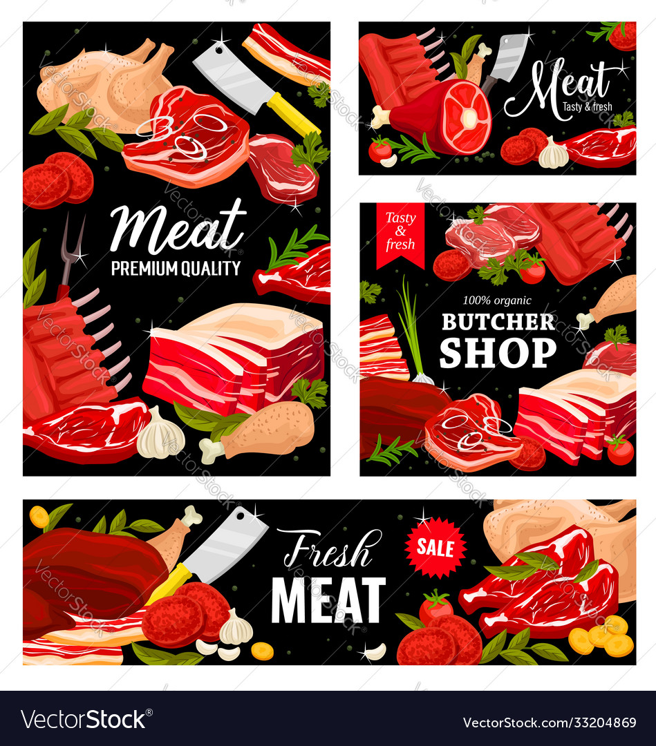 Meat butcher shop beef pork and lamb food Vector Image