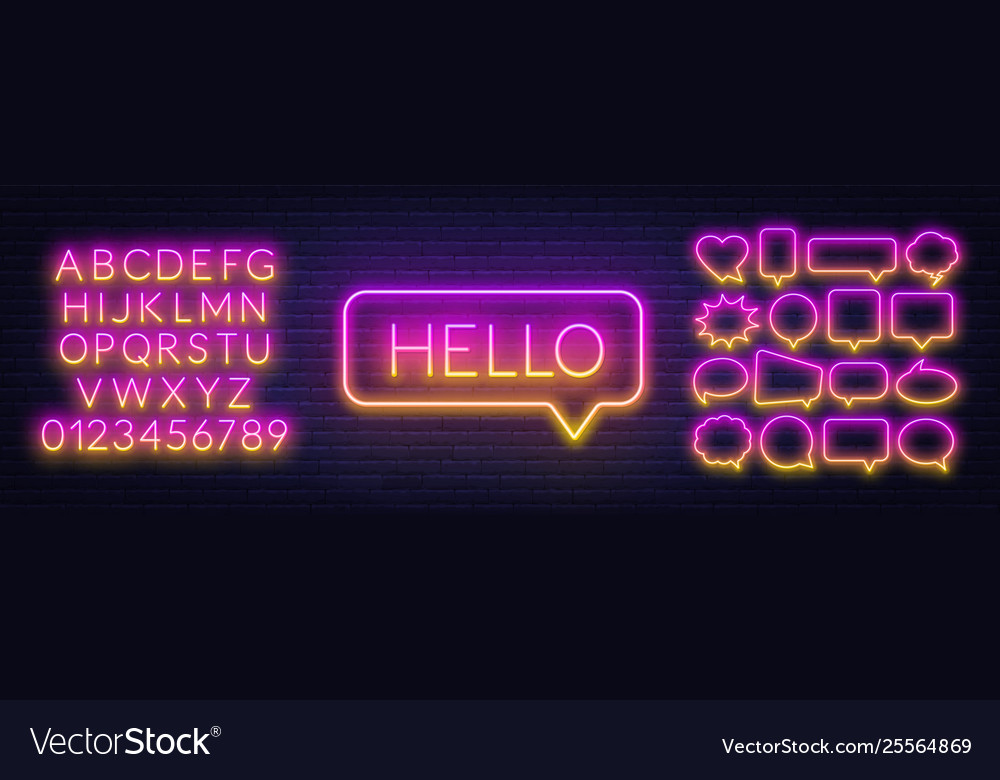 Neon gradient sign word hello in speech bubble