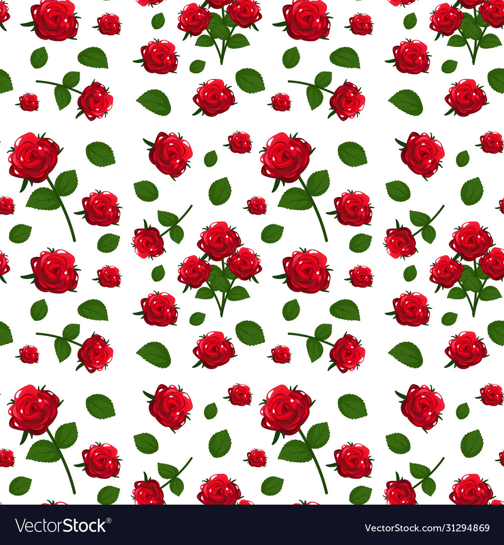 Seamless pattern with cute red roses flowers