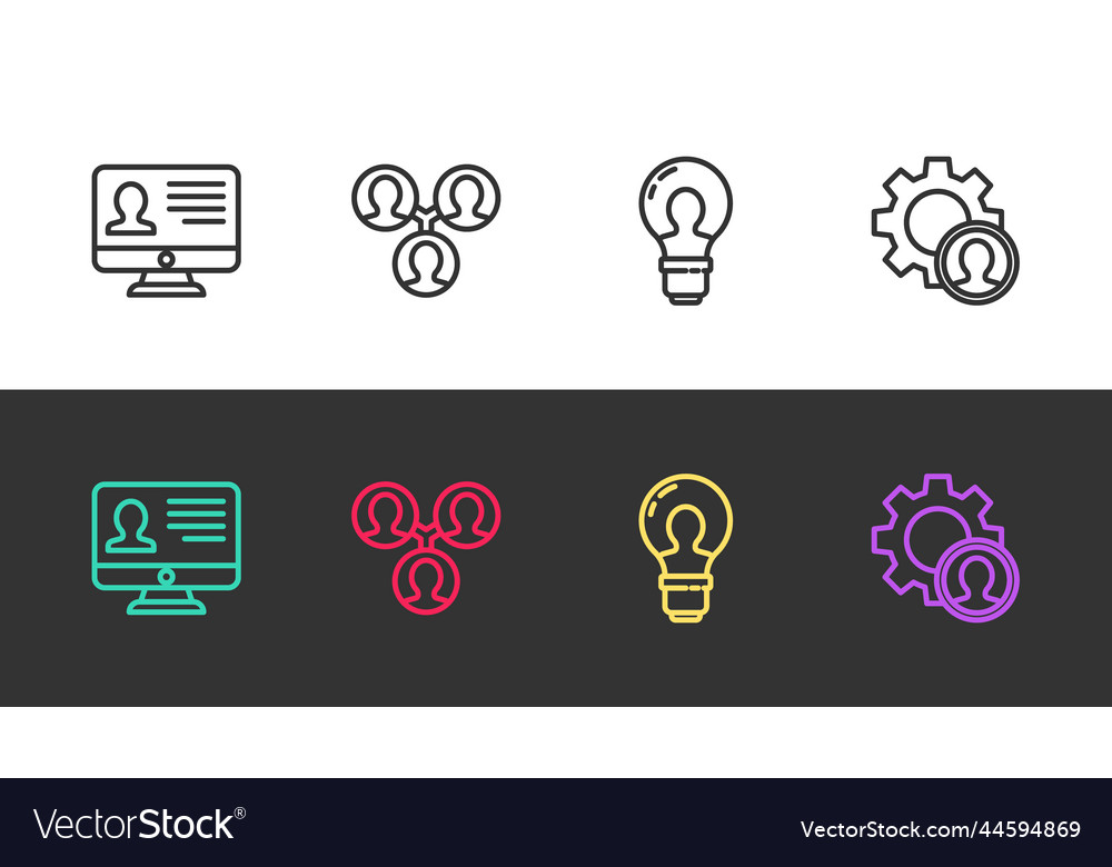 Set line monitor with resume project team base vector image Set line monitor with resume project team base