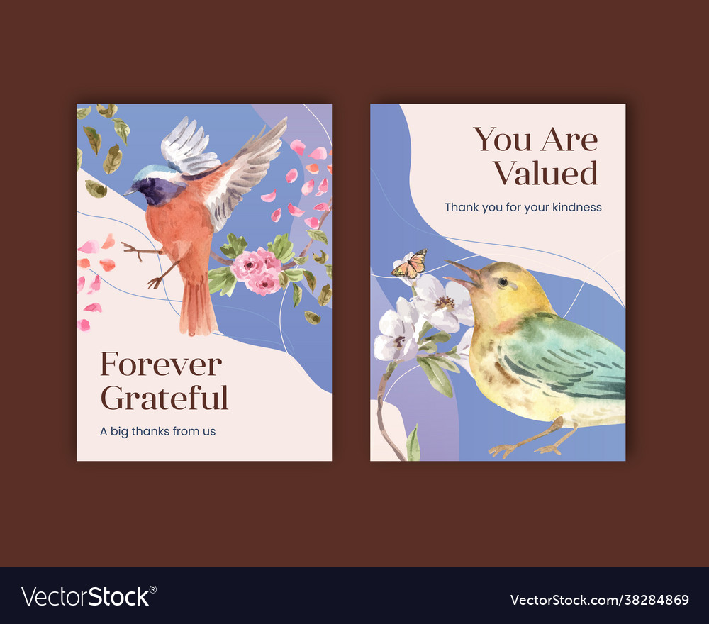 Thank you card template with spring and bird