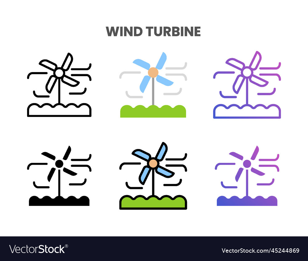 Wind turbine icons set with different styles vector image Wind turbine icons set with different styles