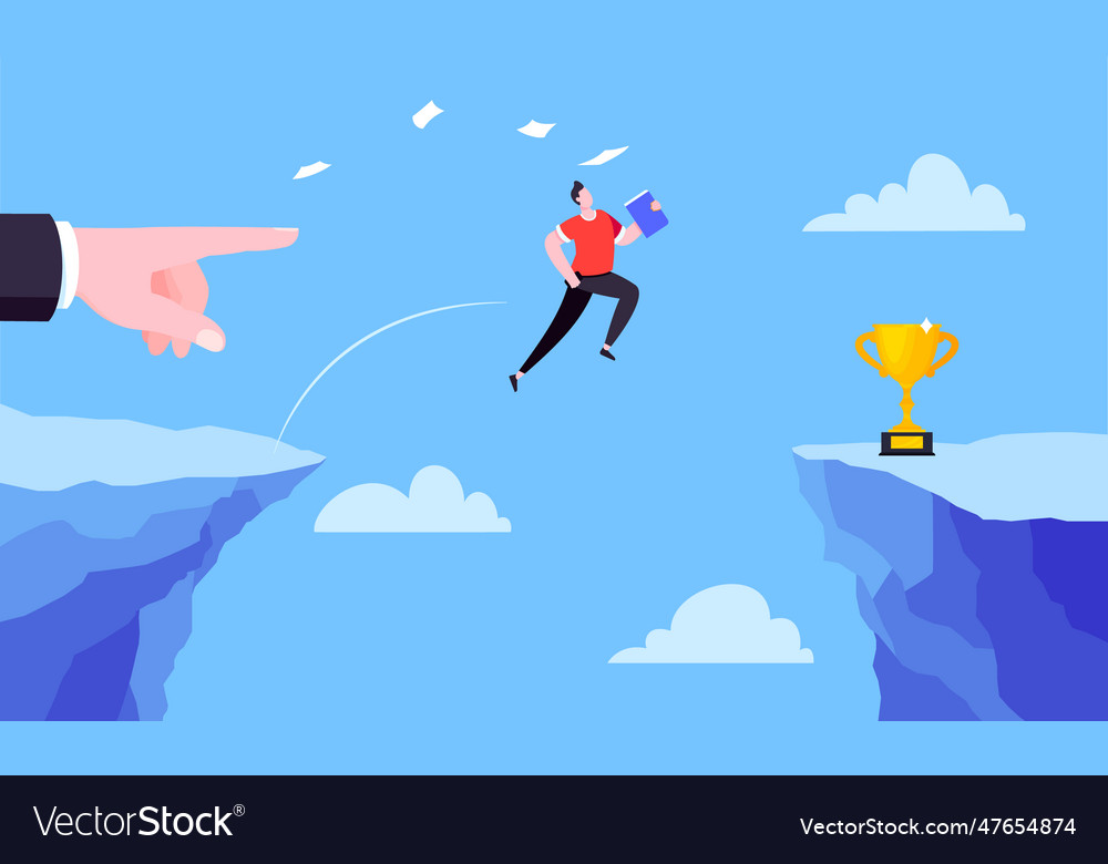 Businessman jumps over the abyss across the cliff Vector Image