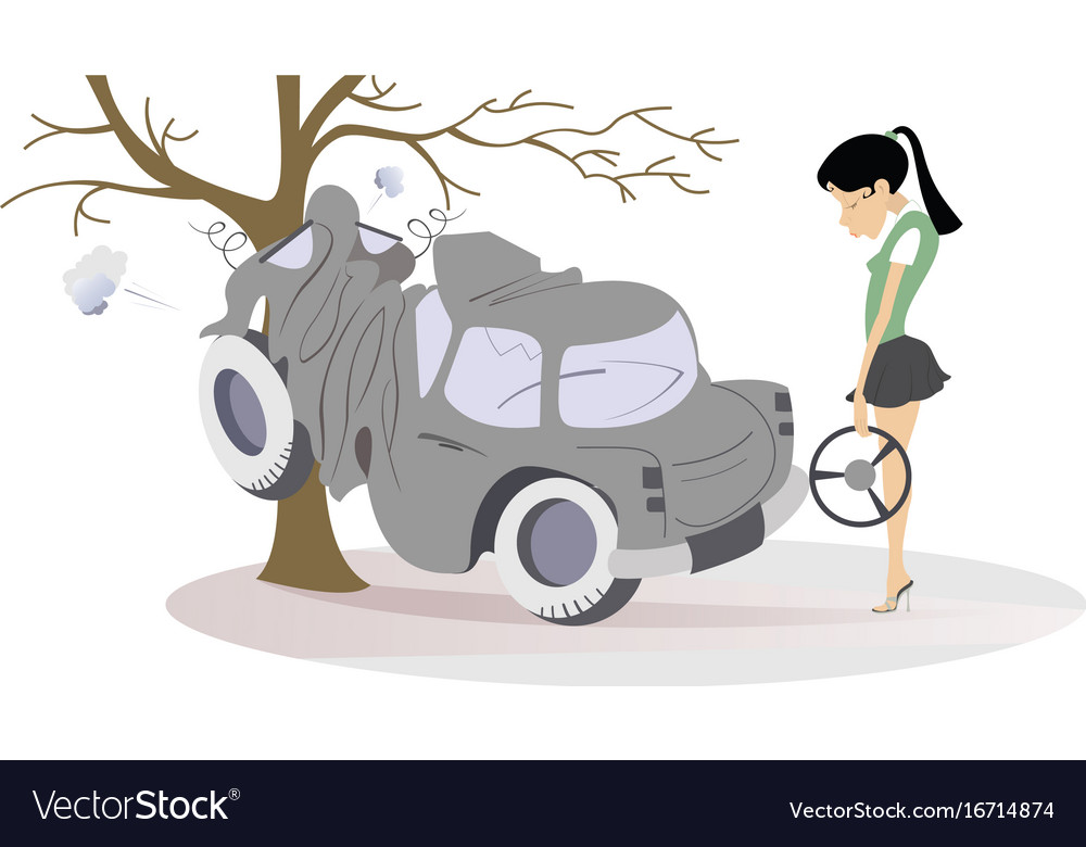 Cartoon vector illustration of car accident, crashing into the