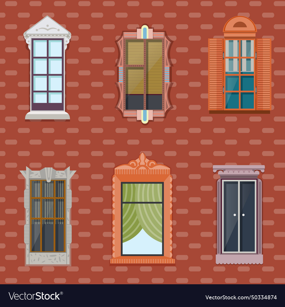 Colorful detailed windows flat set