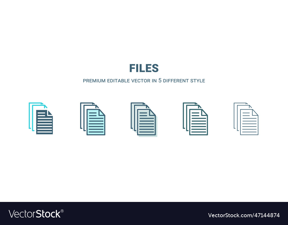 Files icon in 5 different style outline filled vector image Files icon in 5 different style outline filled