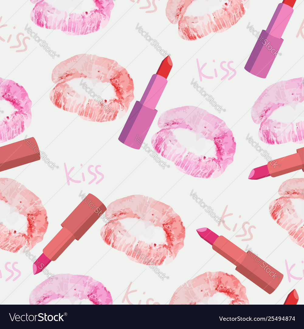 Lipstick and lip prints seamless pattern