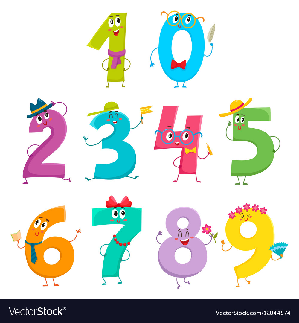 Set cute and funny colorful number characters Vector Image