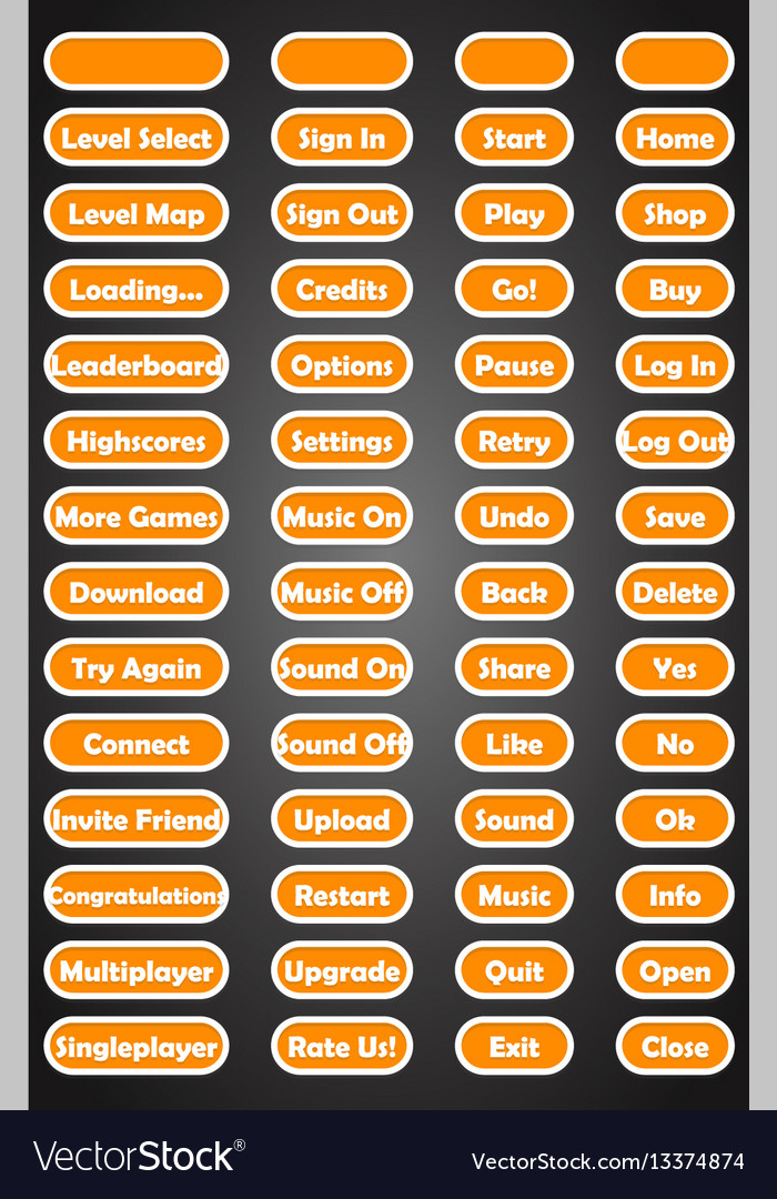 Set of text game buttons in flat style vector image Set of text game buttons in flat style