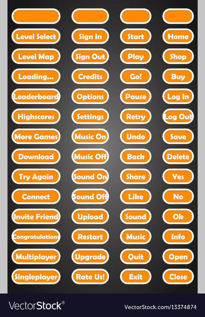 Set of text game buttons in flat style