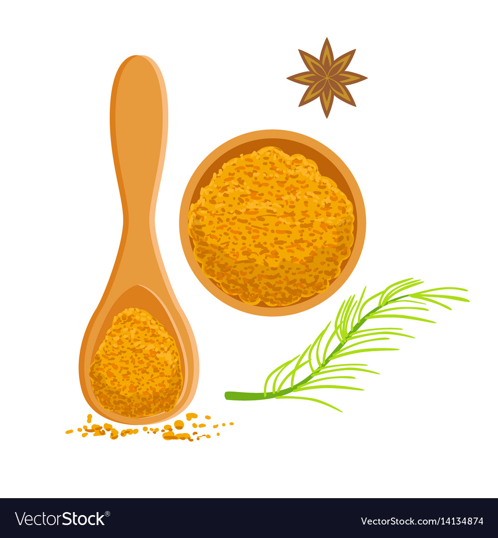 Turmeric powder in a wooden bowl and scoop