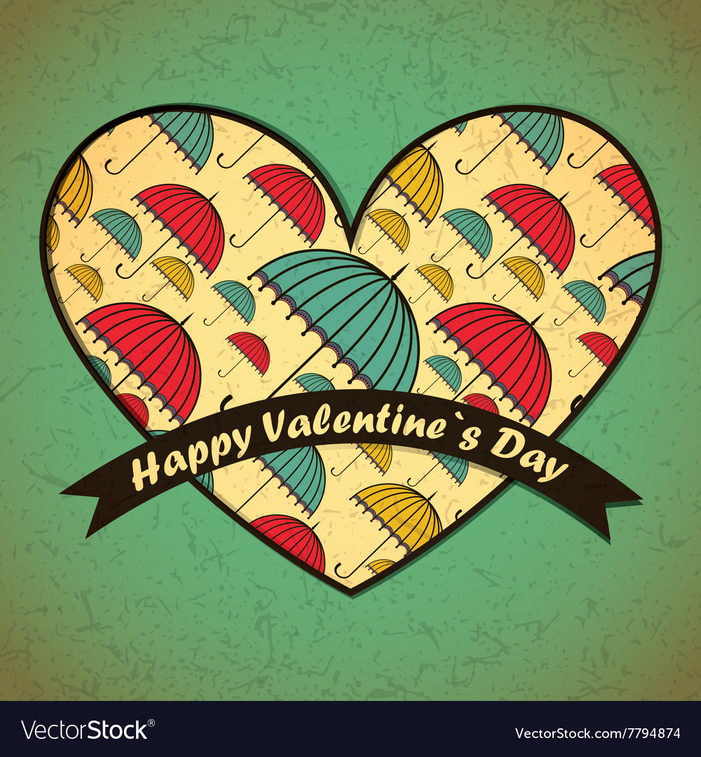 Valentine day card with umbrellas and heart