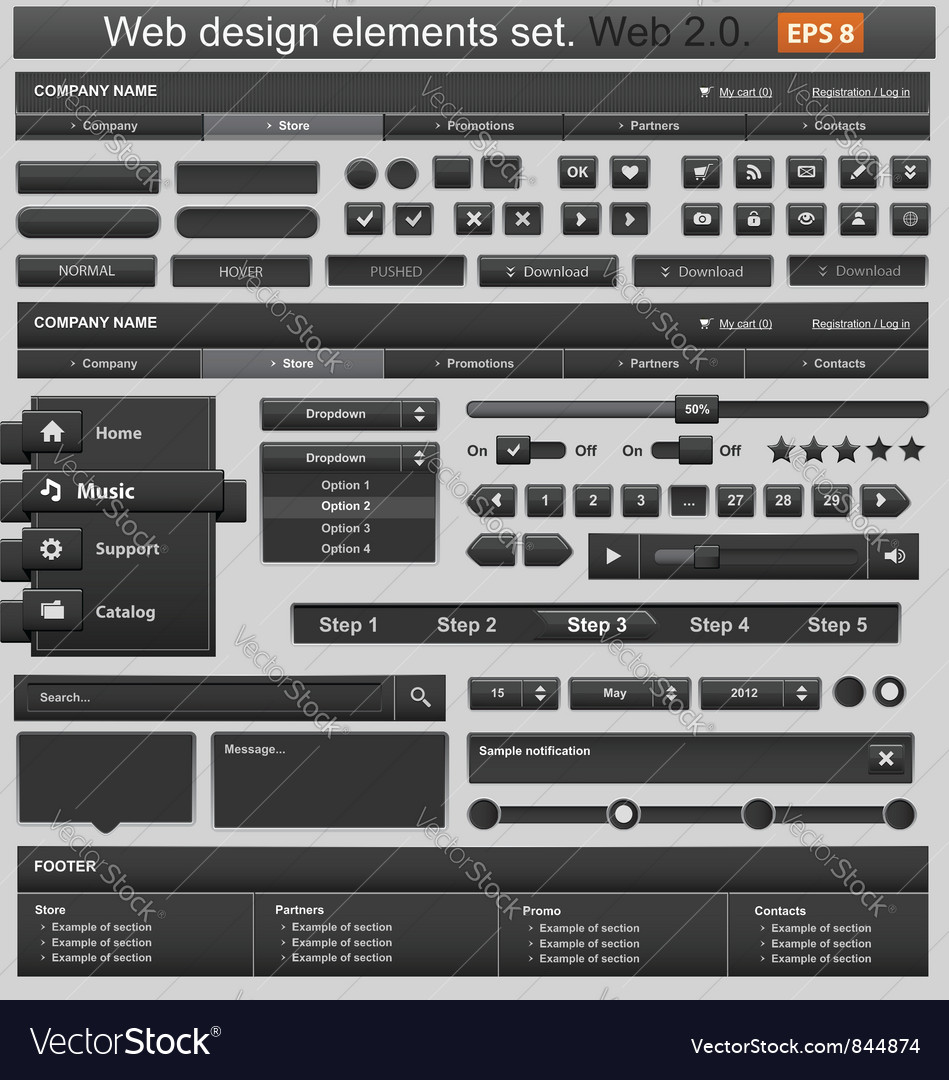 Web design elements set black