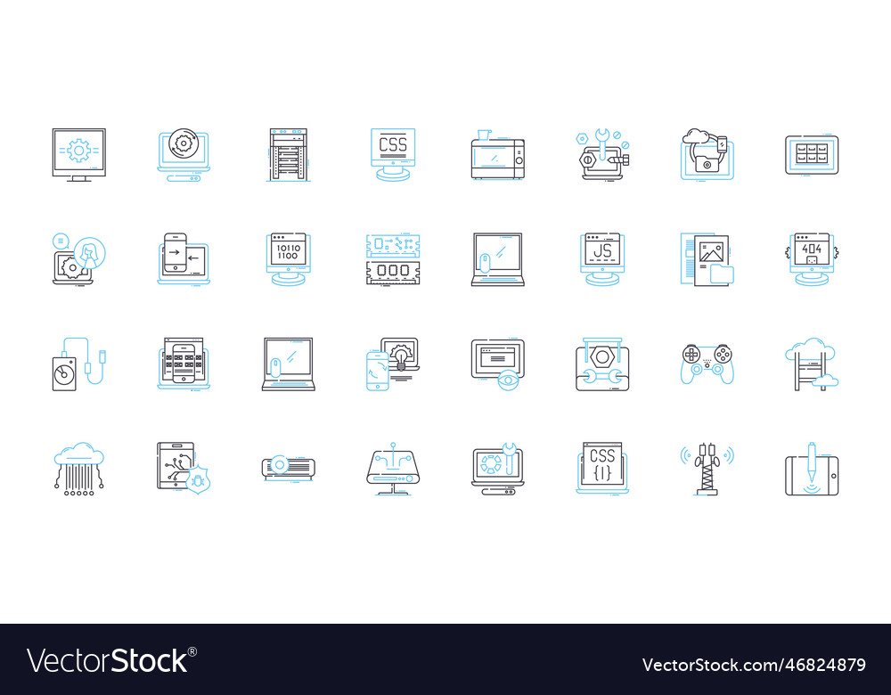 Artificial computing linear icons set neural vector image Artificial computing linear icons set neural