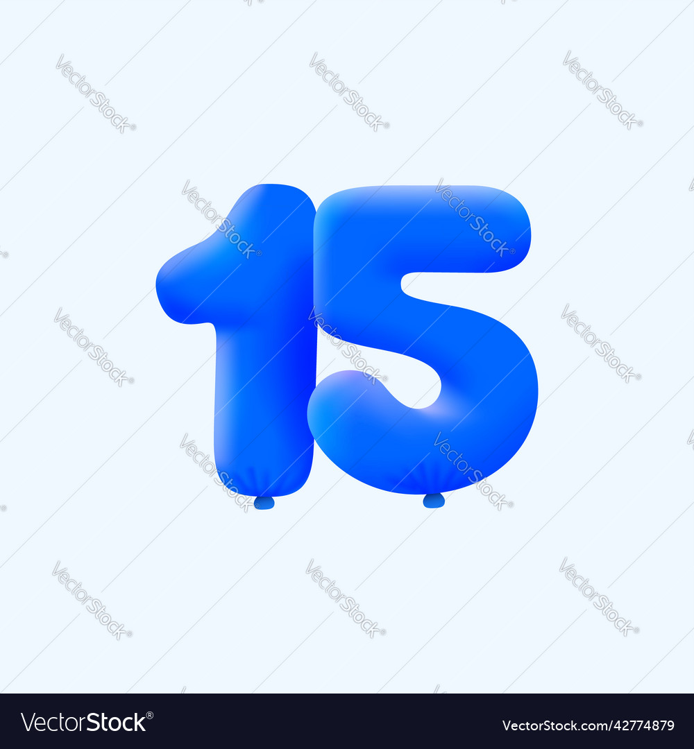 Blue 3d number 15 balloon realistic helium