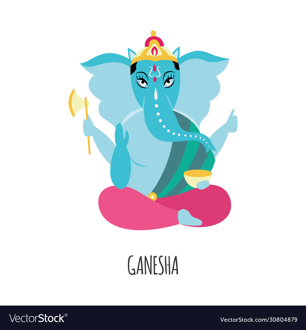 Cartoon ganesha with blue elephant head - hinduism