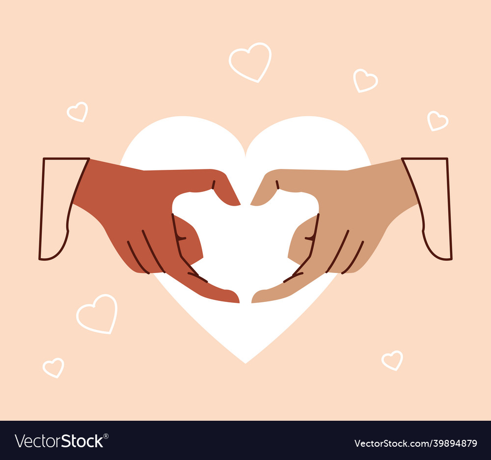 Heart symbol with interracial hands