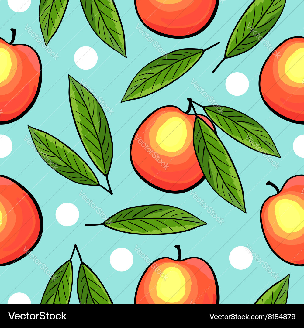 Seamless peach pattern with leaves Royalty Free Vector Image