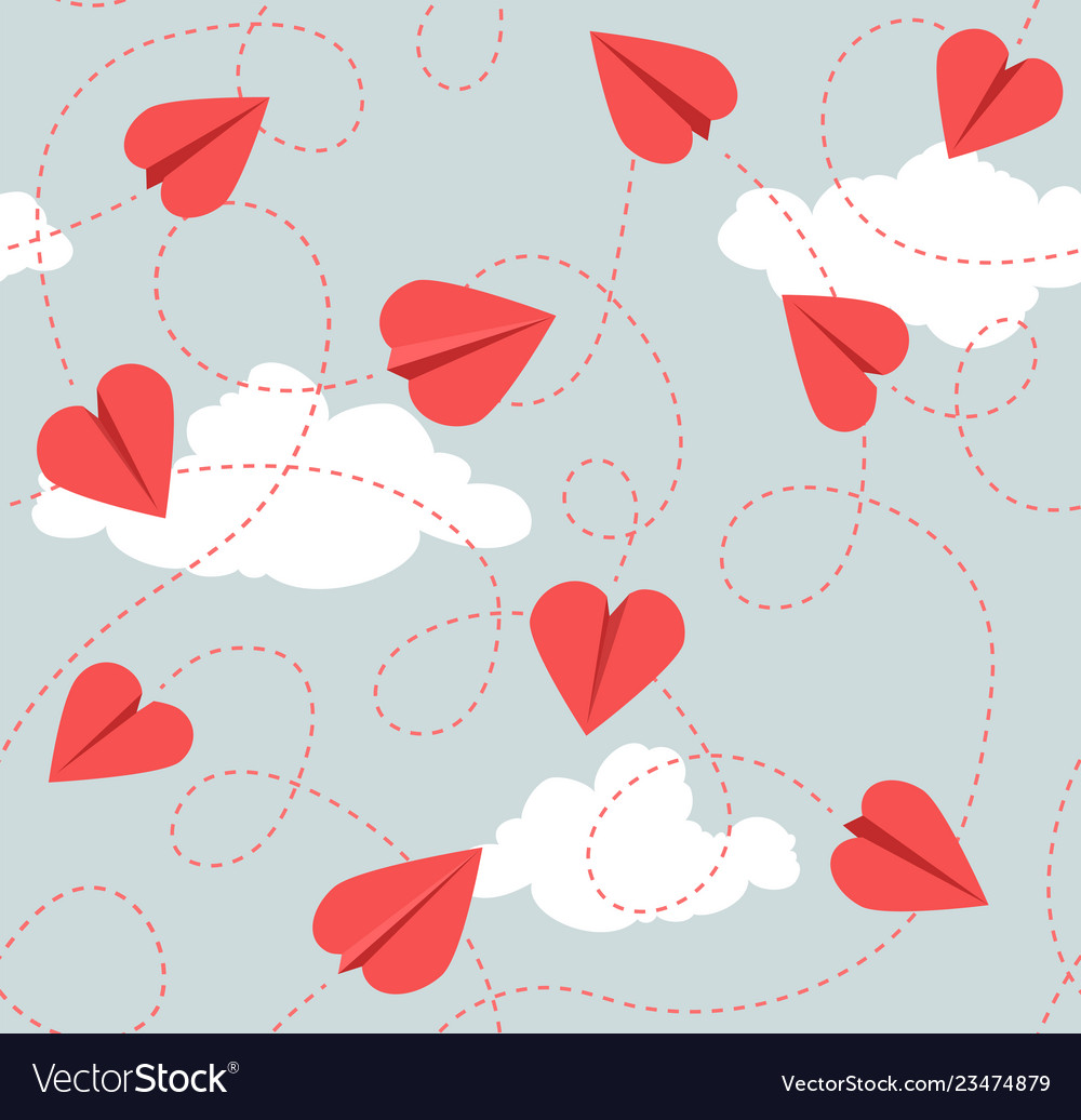 Seamless Valentine Pattern Heart Paper Airplanes Vector Image