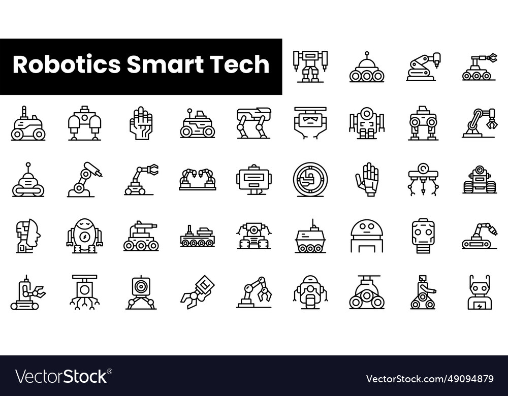 Set of outline robotics smart tech icons