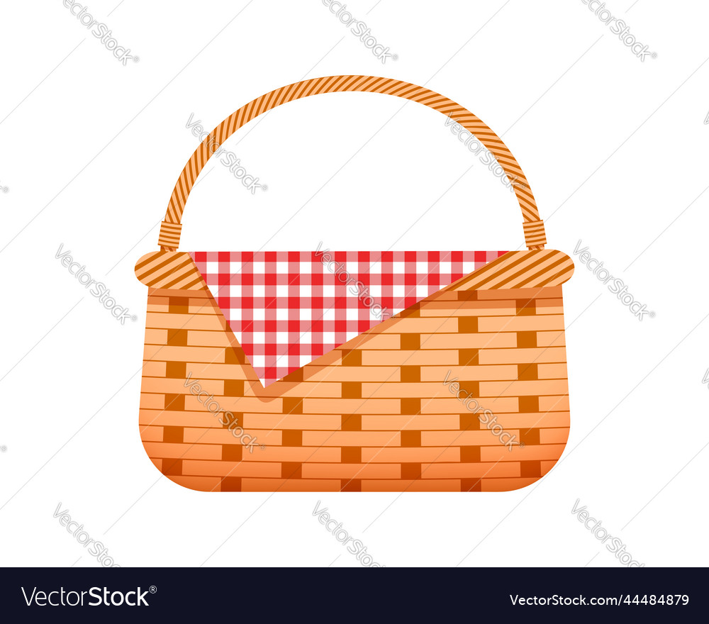 Wicker Picnic Basket with Checkered Napkin