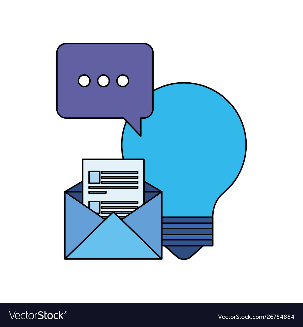 Bulb light idea with envelope and speech bubble vector image Bulb light idea with envelope and speech bubble