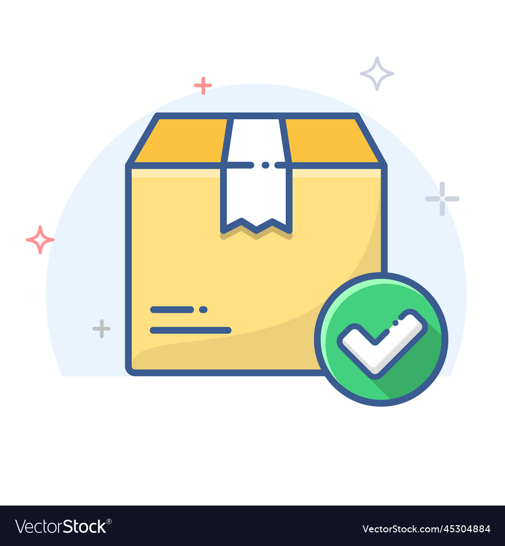 Cardboard box with check mark linear icon deliver