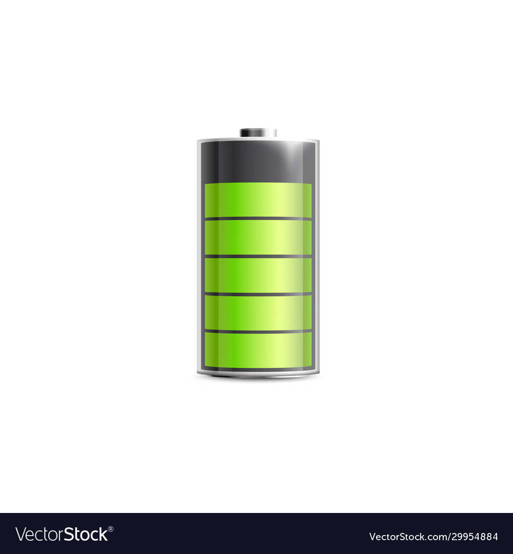 Charged battery icon with energy level realistic vector image Charged battery icon with energy level realistic