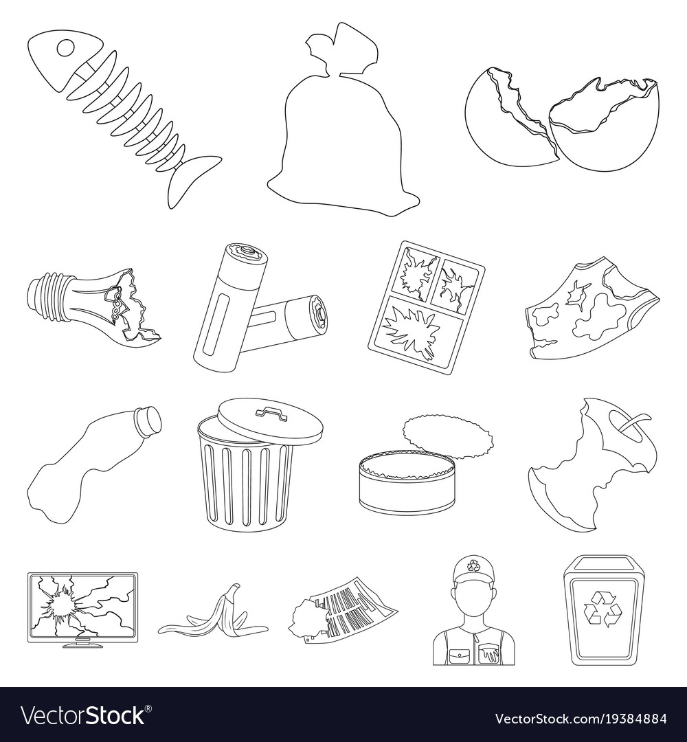 Garbage and waste outline icons in set collection