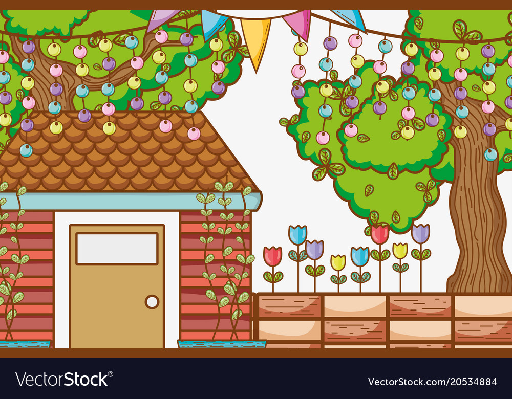 House garden cartoon Royalty Free Vector Image