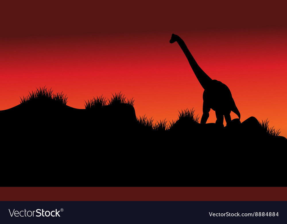 One brachiosaurus in fields at morning