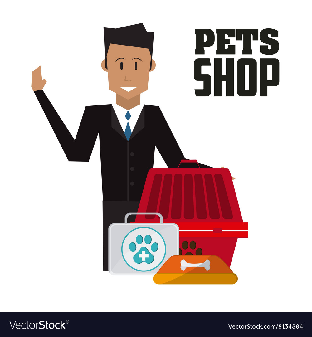 Pet shop with man design