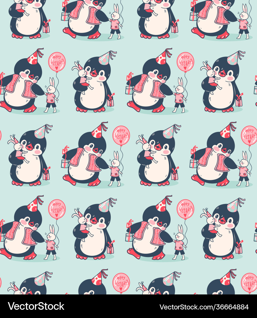 Seamless pattern with cute penguins Royalty Free Vector