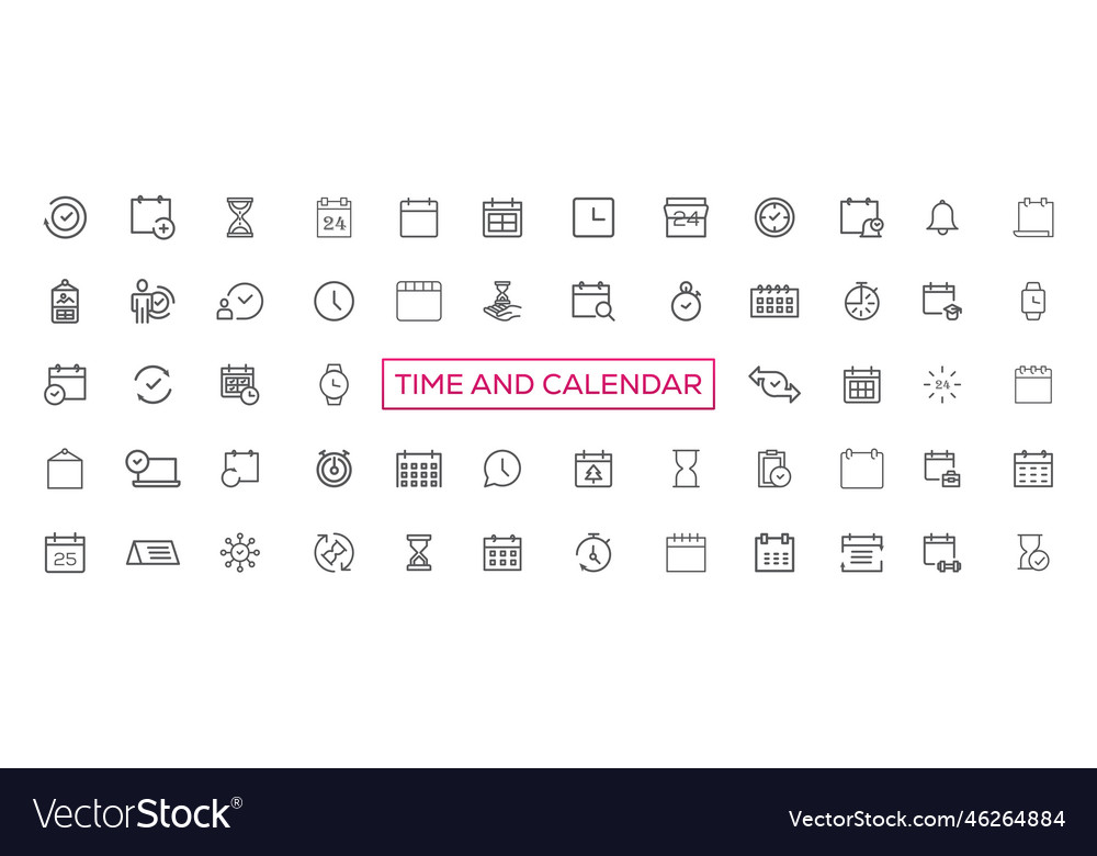 Time and clock calendar timer line icons vector image Time and clock calendar timer line icons