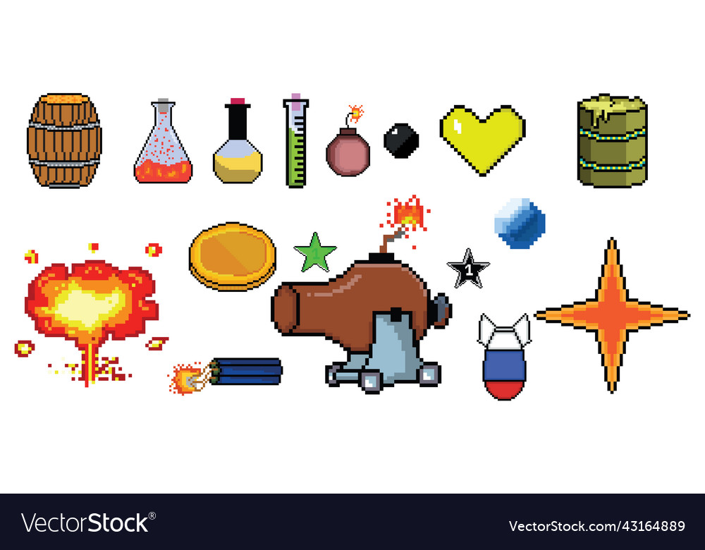 8 bit pixel art game icon set