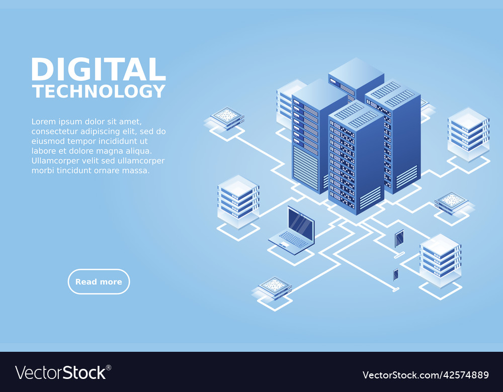 Concept of data network management isometric map vector image Concept of data network management isometric map