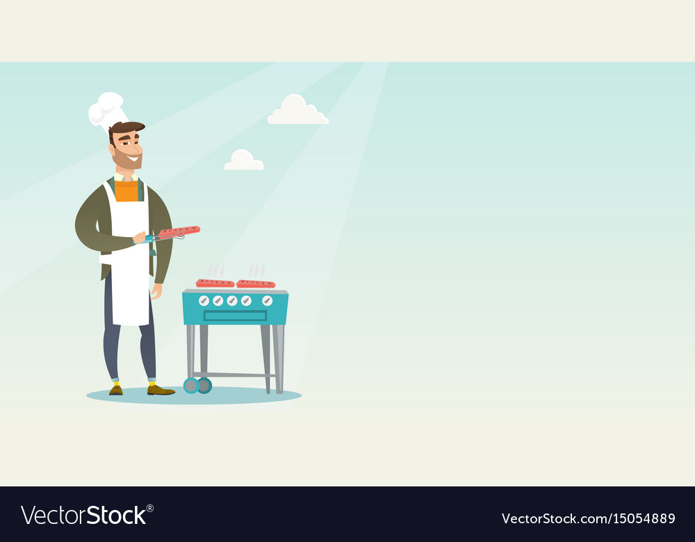 Man cooking steak on barbecue grill