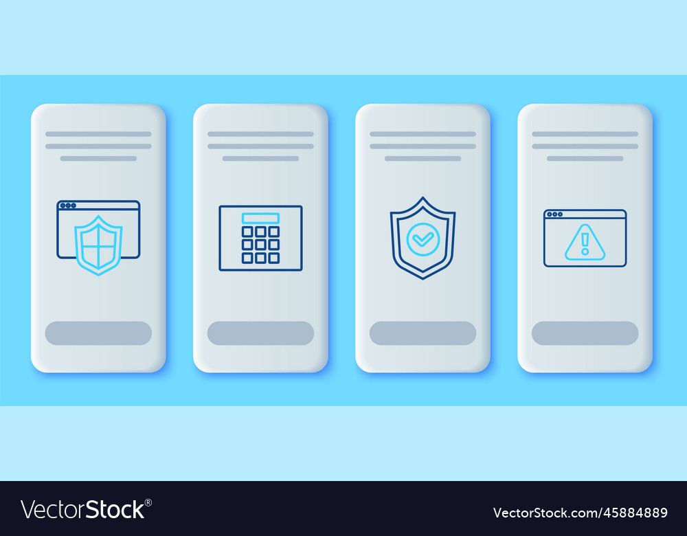 Set line password protection shield with check vector image Set line password protection shield with check