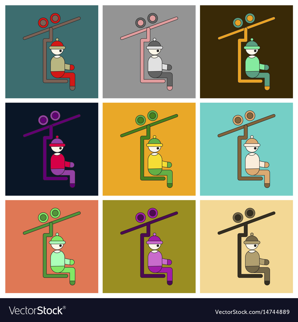 Set of icons in flat design man on ski lift